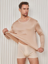 [Beige] SilkSilky-NO Long Sleeve Round Neck T-skjorte for Menn 002