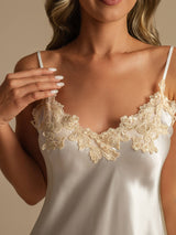 [Hvit] SilkSilky-NO Spaghetti Strap V Neck Nattkjole 004