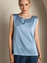 [Gråblå] SilkSilky-NO Sleeveless Round Neck Camisole Topp 005