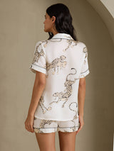 [Hvit Gepard] SilkSilky-NO Short Sleeve Notch Collar Pyjamas for Kvinner 002