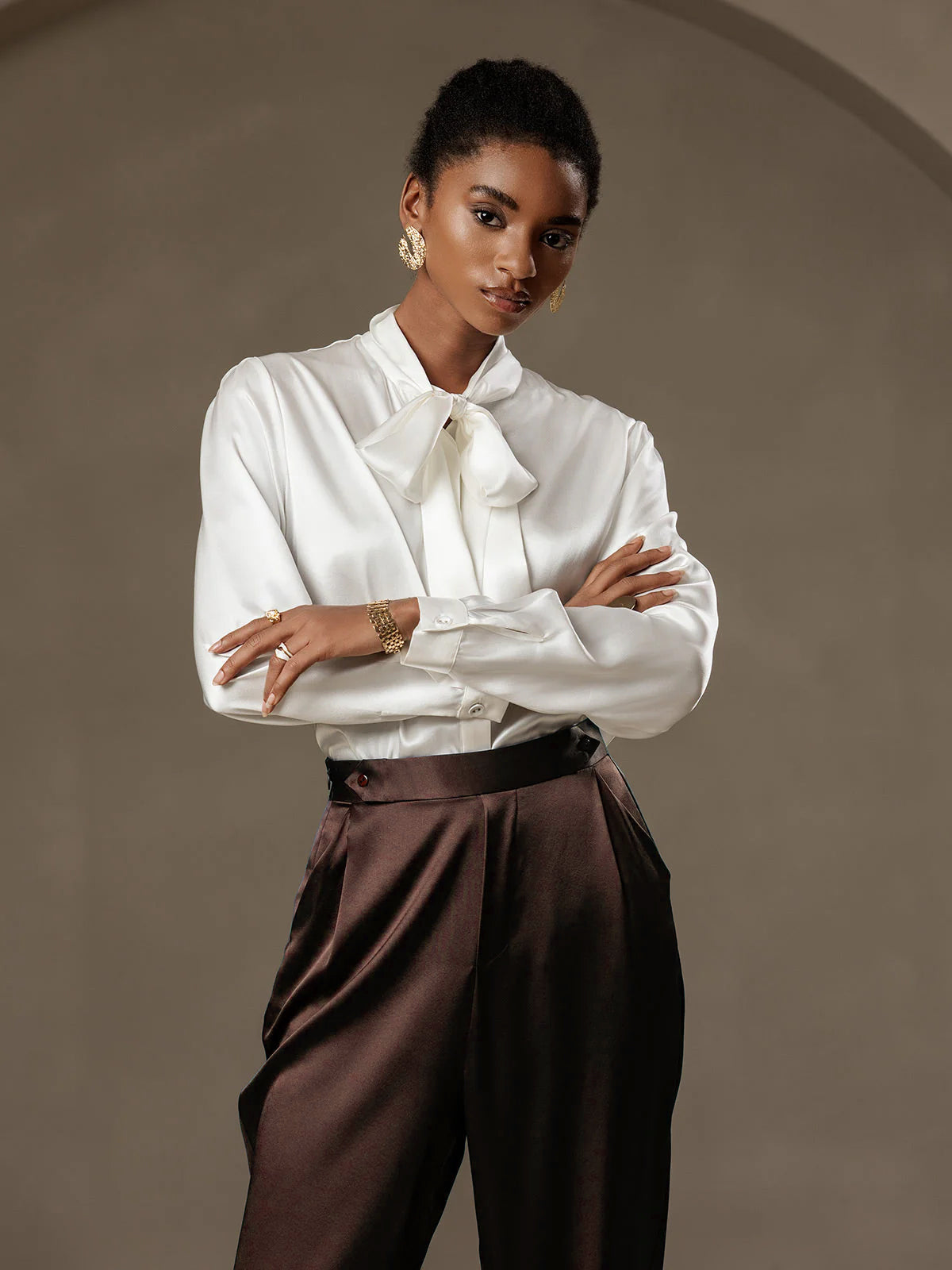 [Mørk Sjokolade] SilkSilky-NO 19Momme Silke Womens Pants 004