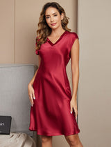 [Vin] SilkSilky-NO Cap Sleeve V Neck Nattkjole 004