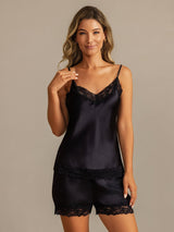 [Svart] SilkSilky-NO Spaghetti Strap V Neck Camisole sett 001