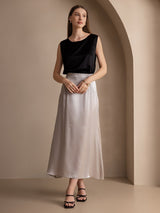 [Svart] SilkSilky-NO Sleeveless Round Neck Camisole Topp 006