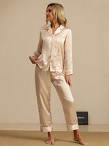[Champagne] SilkSilky-NO Long Sleeve Lapel Collar Pyjamas for Kvinner 001