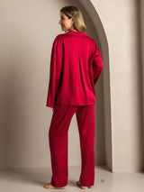 [Vin] SilkSilky-NO 19Momme Langermet Notchkrage Pyjamas for Kvinner 002