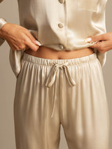 [Champagne] SilkSilky-NO Long Sleeve Lapel Collar Pyjamas for Kvinner 007