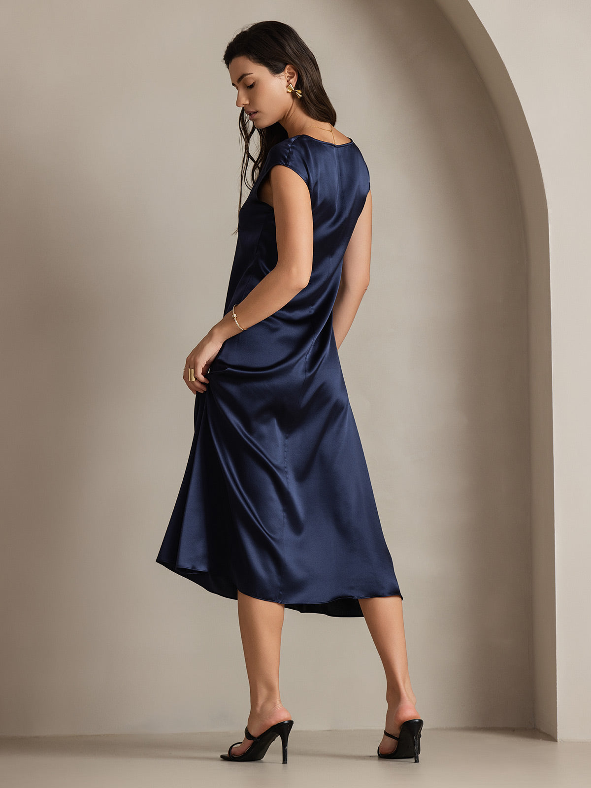 [Mørke blå] SilkSilky-NO 19Momme Silke Dress 001