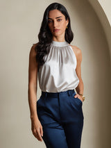 [Lysegrå] SilkSilky-NO Sleeveless Halterneck T-skjorte for Kvinner 004