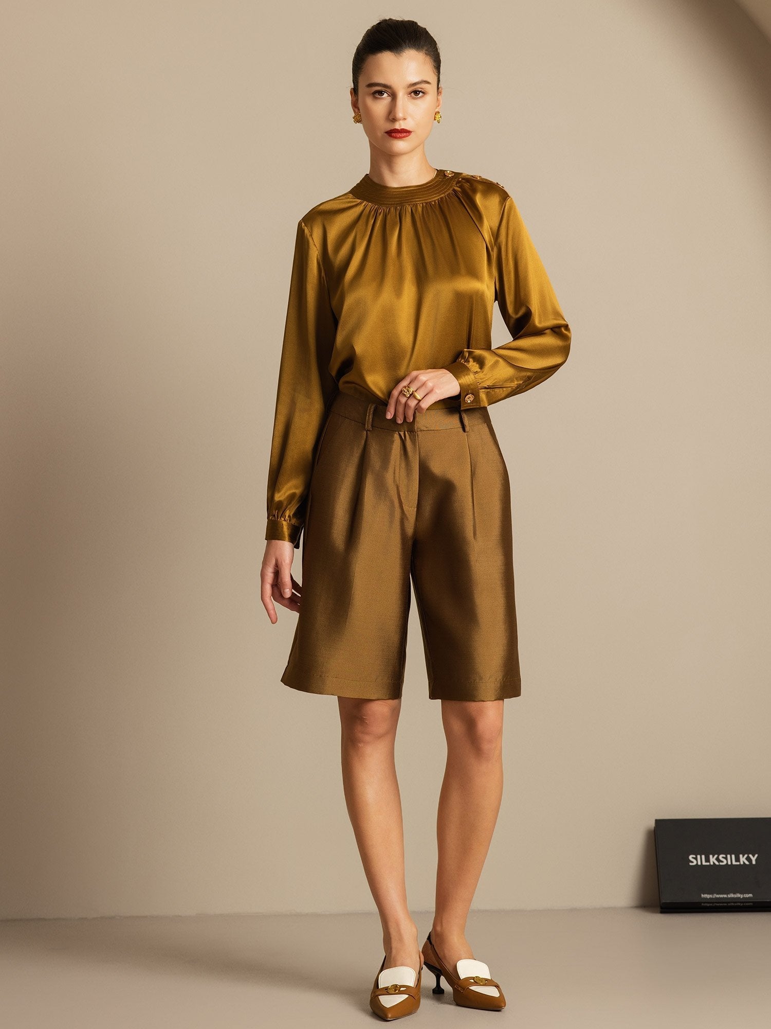 [Bronse] SilkSilky-NO 32Momme Silk-Wool Blend Womens Shorts 007,