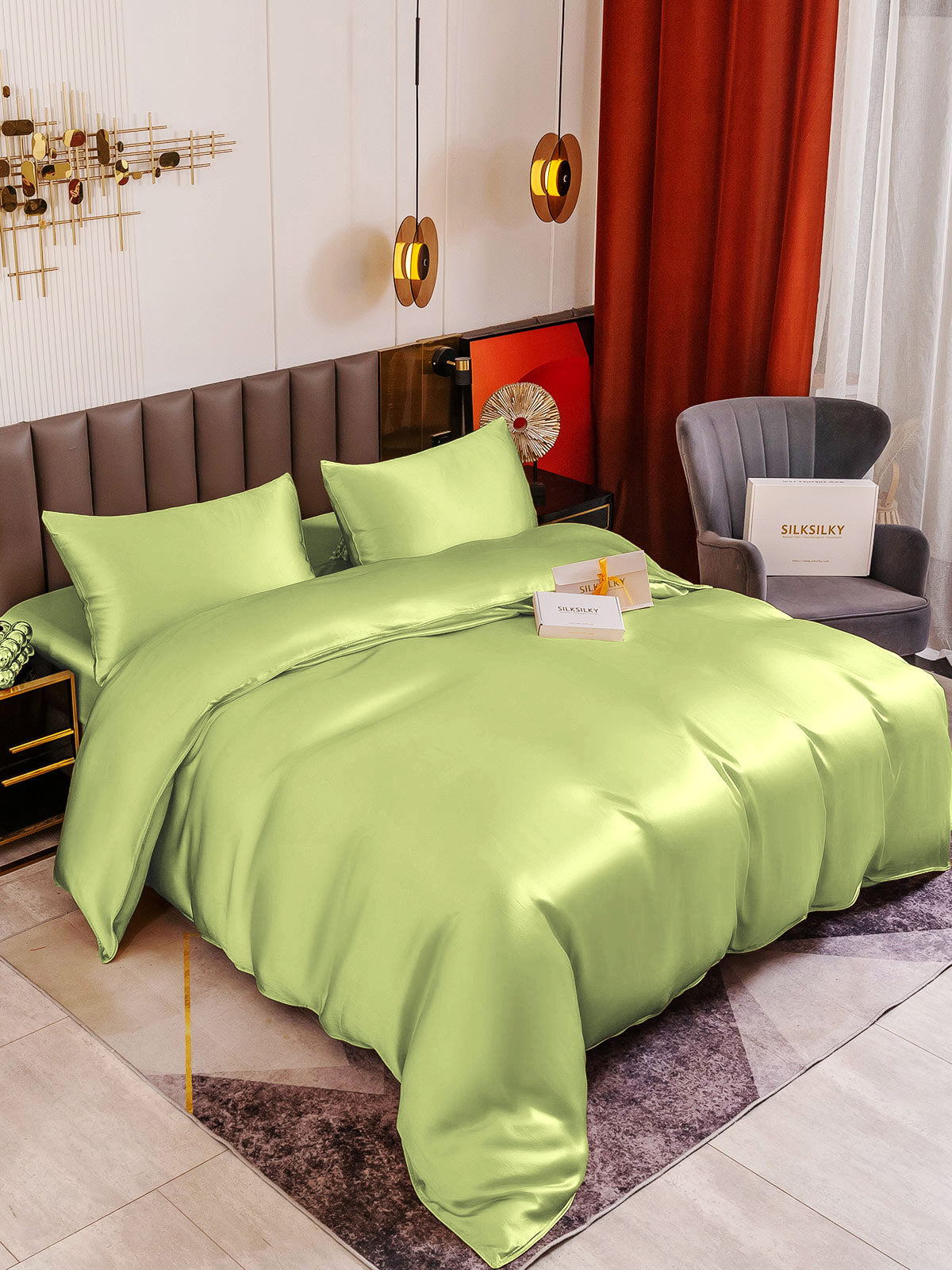 [Mintgrønn] SilkSilky-NO 19Momme Bedding Set 006