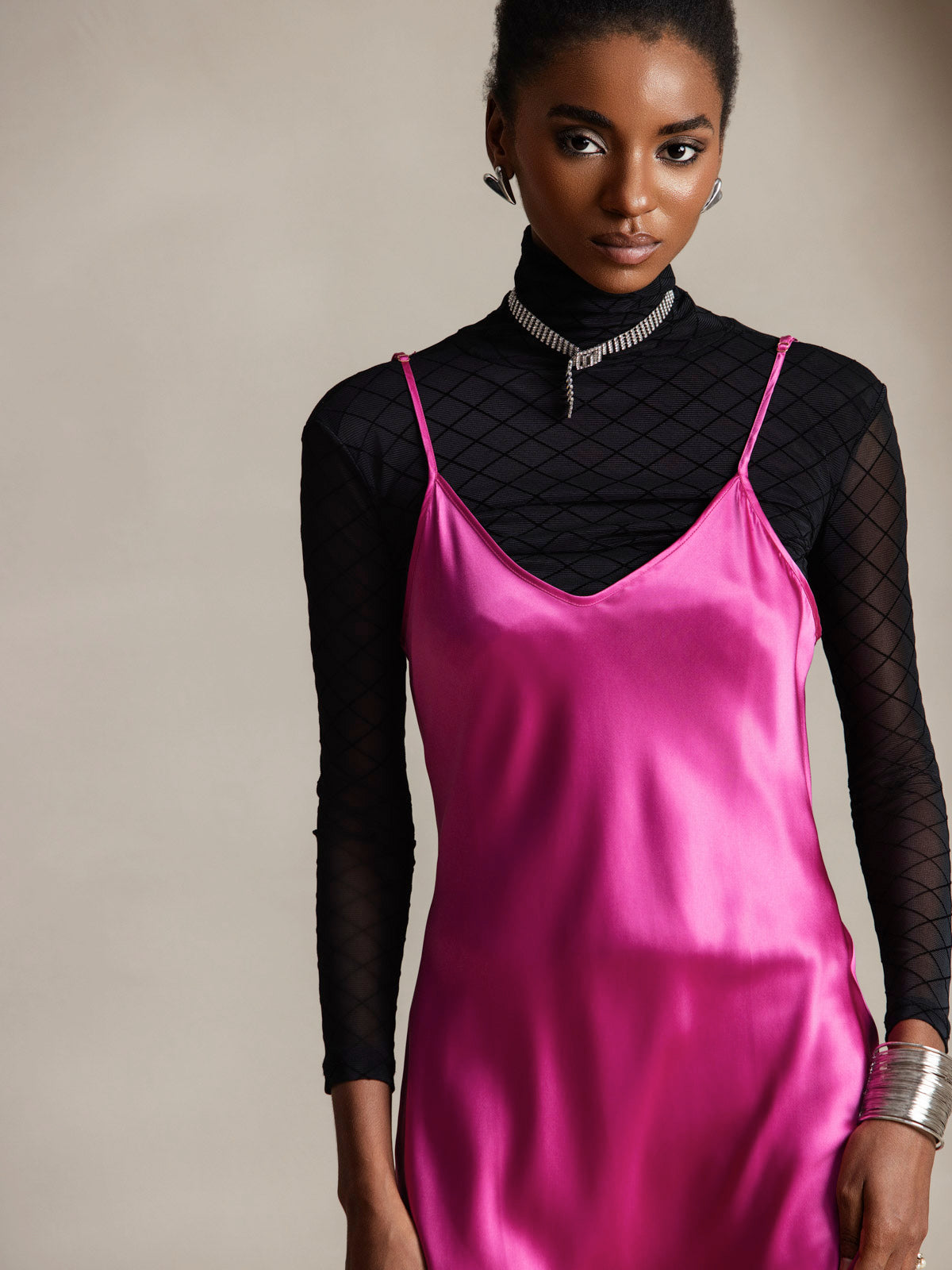 [Rosenrød] SilkSilky-NO Pure Silk Sleeveless Round Neck Kjole 003