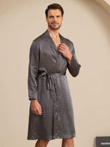 [Svart Ginkgo] SilkSilky-NO Long Sleeve V Neck Morgenkåpe for Menn 002