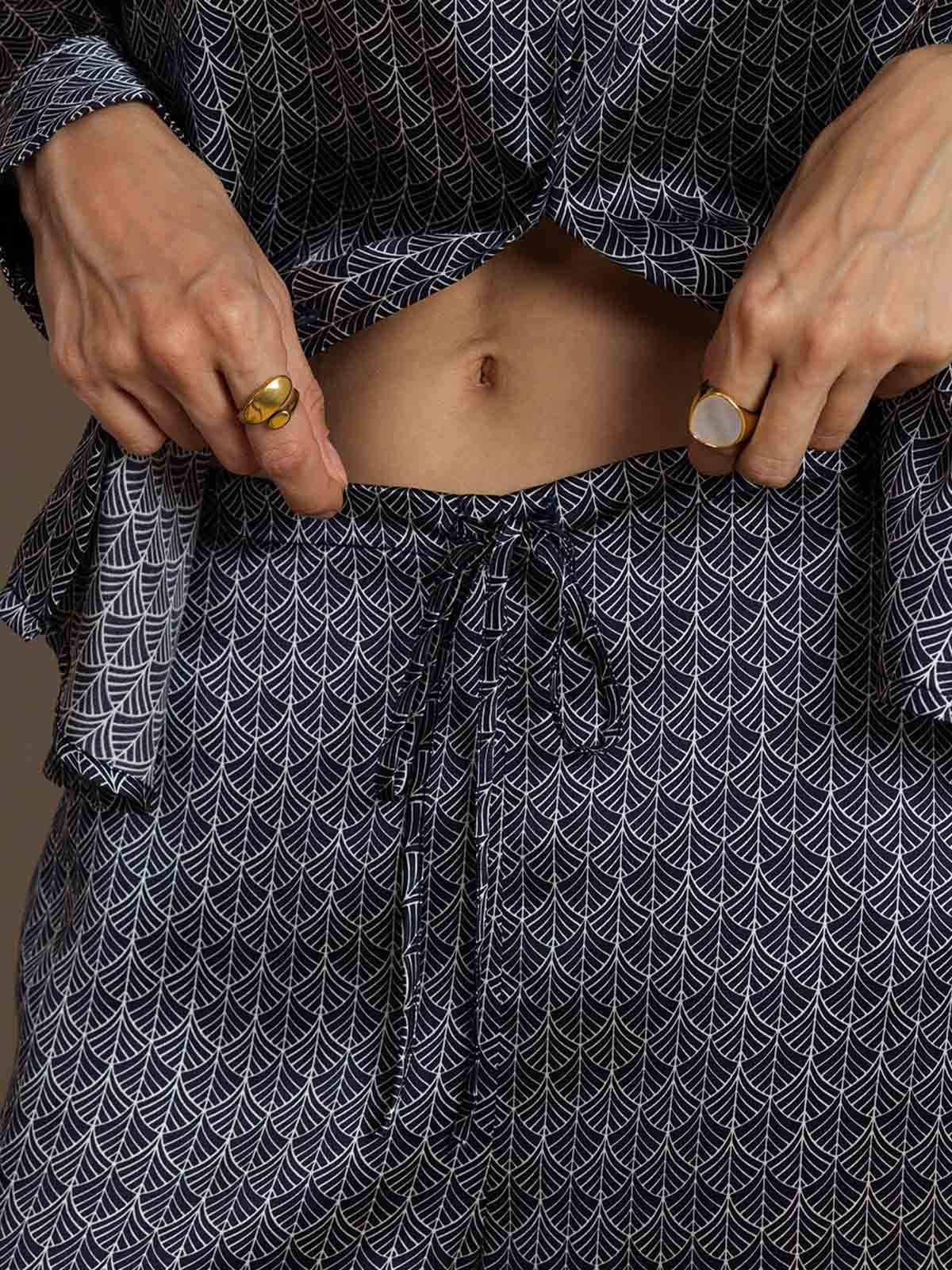 [Marine Ginkgo] SilkSilky-NO 19Momme Silke Womens Outfit Sets 005,