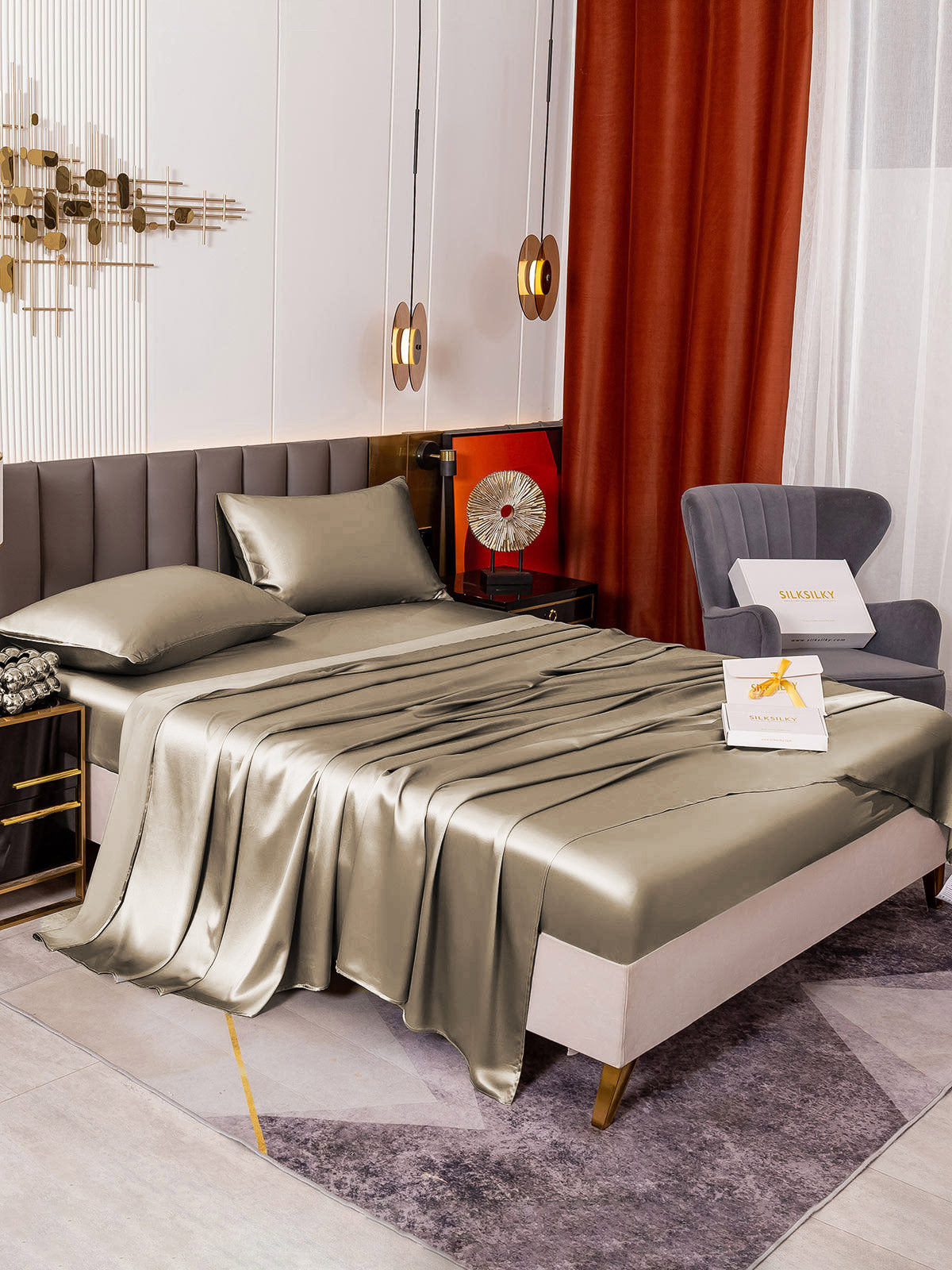 [Kaki] SilkSilky-NO 19Momme Bedding Set 001