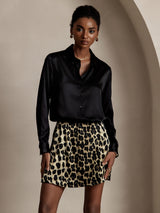 [Svart] SilkSilky-NO Long Sleeve Lapel Collar Skjorte for Kvinner 004