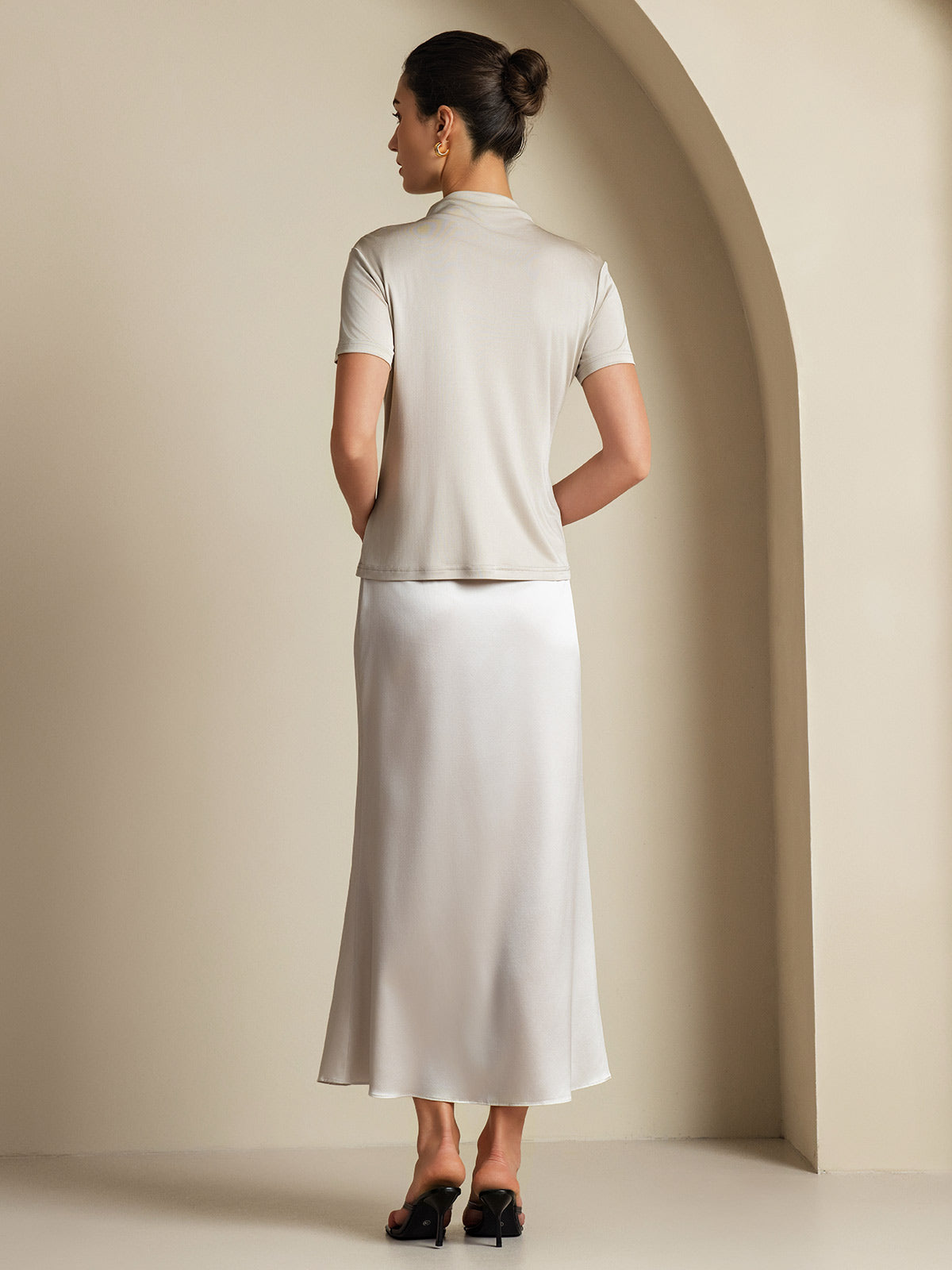 [Lysegrå] SilkSilky-NO 19Momme Silke Skirt 008