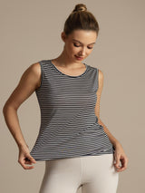 [Hvit Stripe] SilkSilky-NO Ermeløs Rund Hals Camisole Topp 003