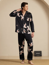 [Svart] SilkSilky-NO Long Sleeve Notch Collar Pyjamas for menn 007