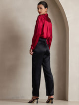 [Vin] SilkSilky-NO Long Sleeve Tie Neck Damebluser 002