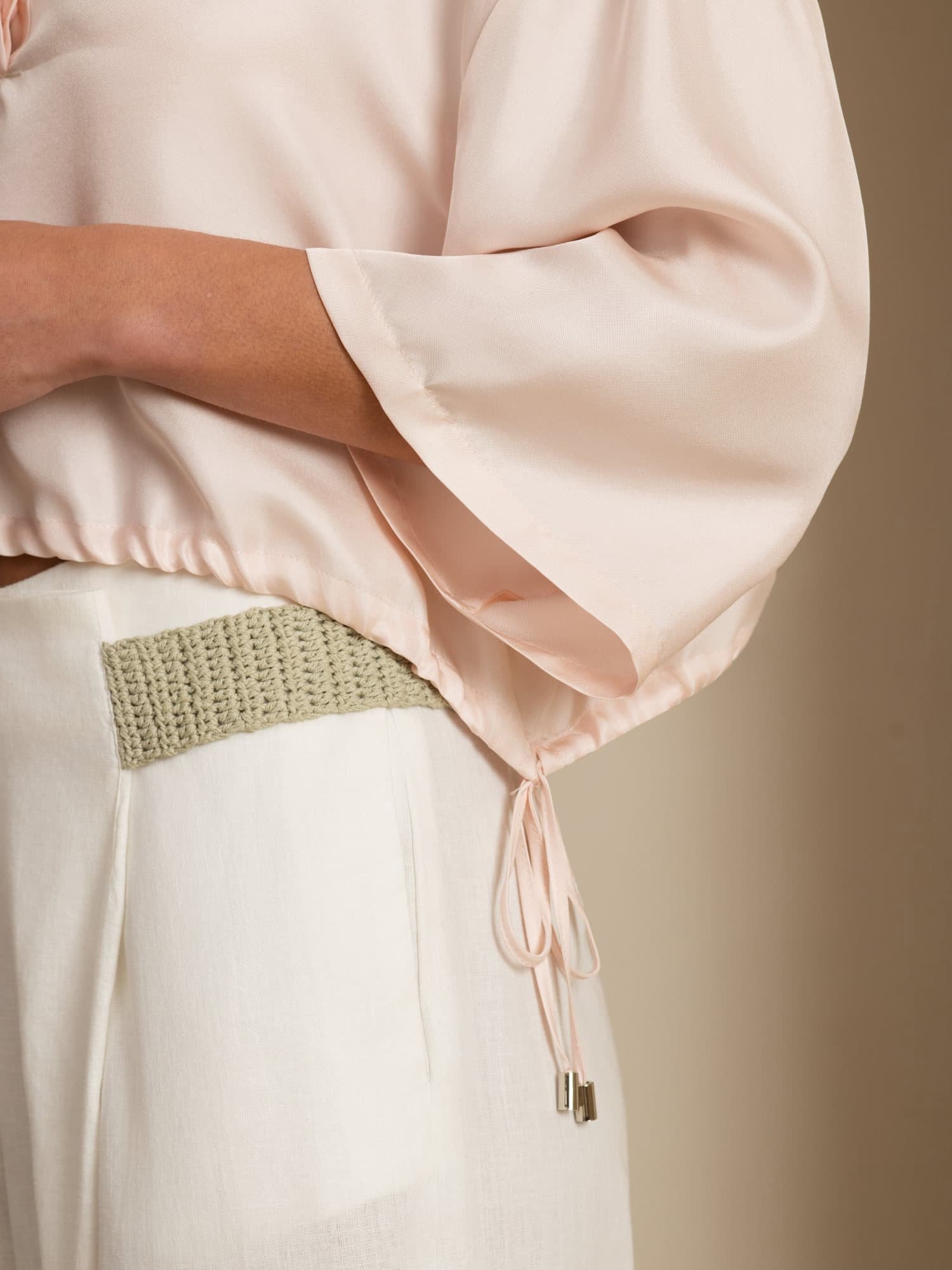 [Rosa] SilkSilky-NO 18Momme Halv erme Slagkrage Bluse 006