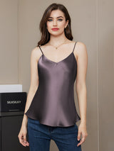 [Lilla Grå] SilkSilky-NO Spaghetti Strap V Neck Camisole Topp 005