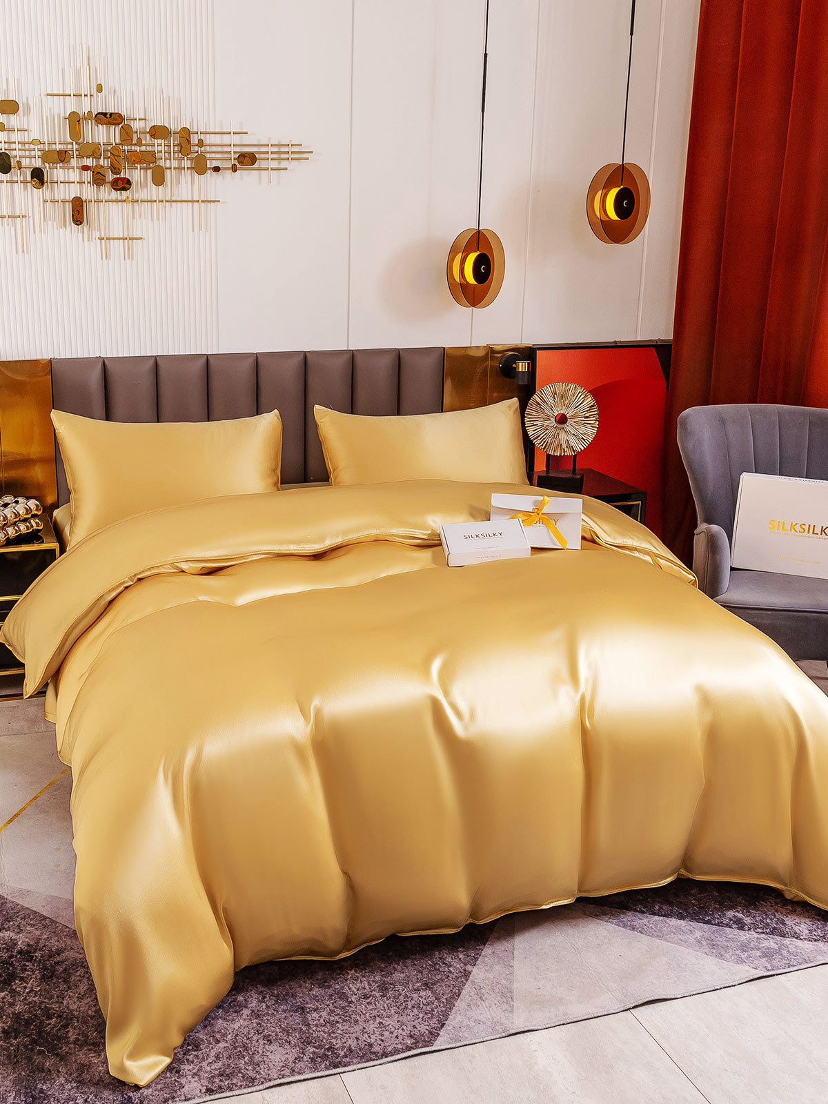 [Champagne] SilkSilky-NO 19Momme Bedding Set 001