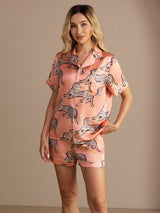 [Rosa Katt] SilkSilky-NO Short Sleeve Lapel Collar Pyjamas for Kvinner 004