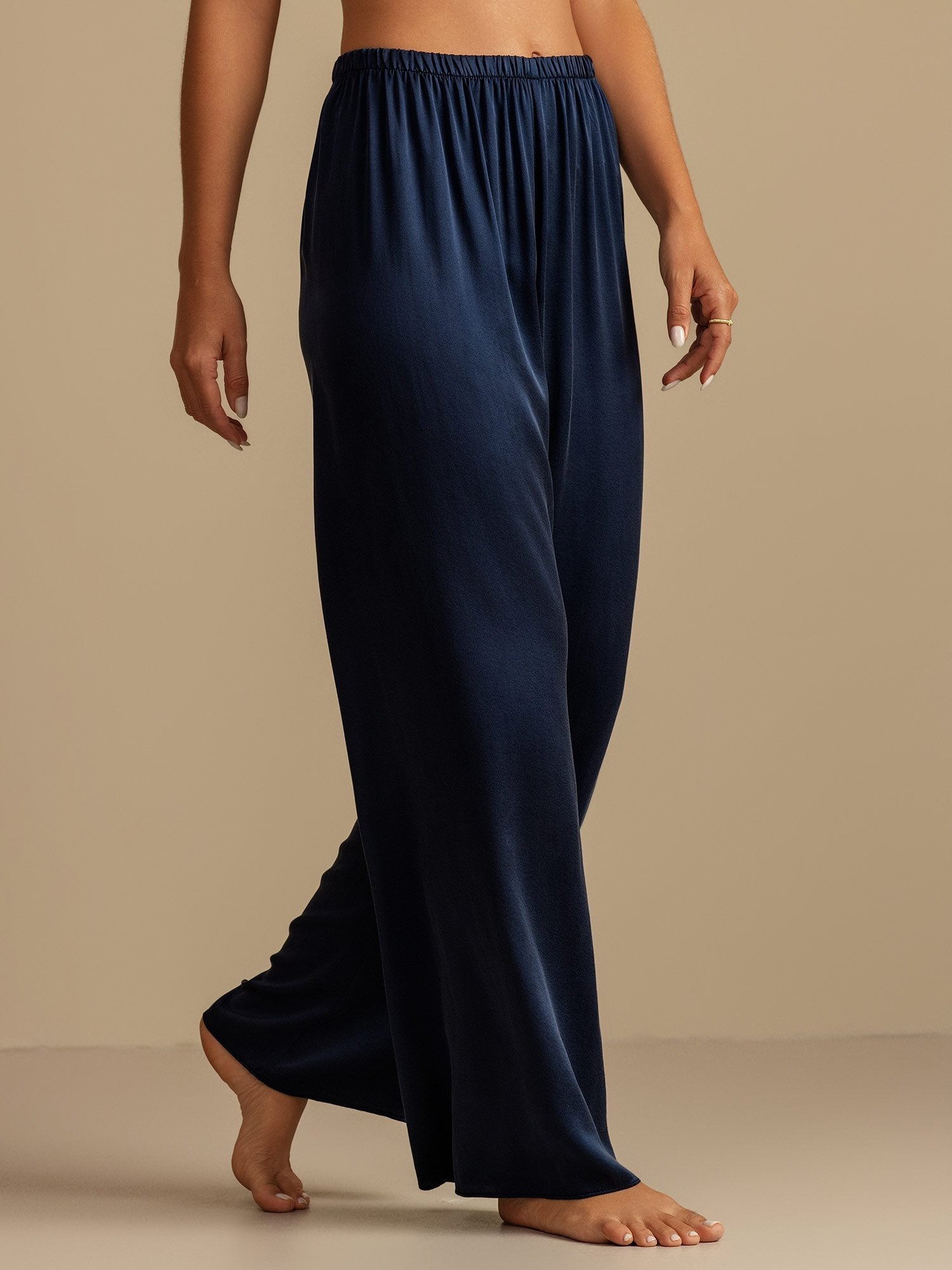 [Mørke blå] SilkSilky-NO 19Momme Silke Womens Sleep Bottoms 003,