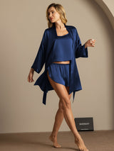 [Mørke blå] SilkSilky-NO 3/4 Sleeve Scoop Neck Pyjamas for Kvinner 006