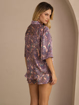 [Rosa Palme] SilkSilky-NO Half Sleeve Lapel Collar Pyjamas for Kvinner 002