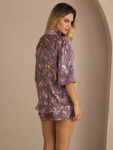 [Rosa Palme] SilkSilky-NO Half Sleeve Lapel Collar Pyjamas for Kvinner 002