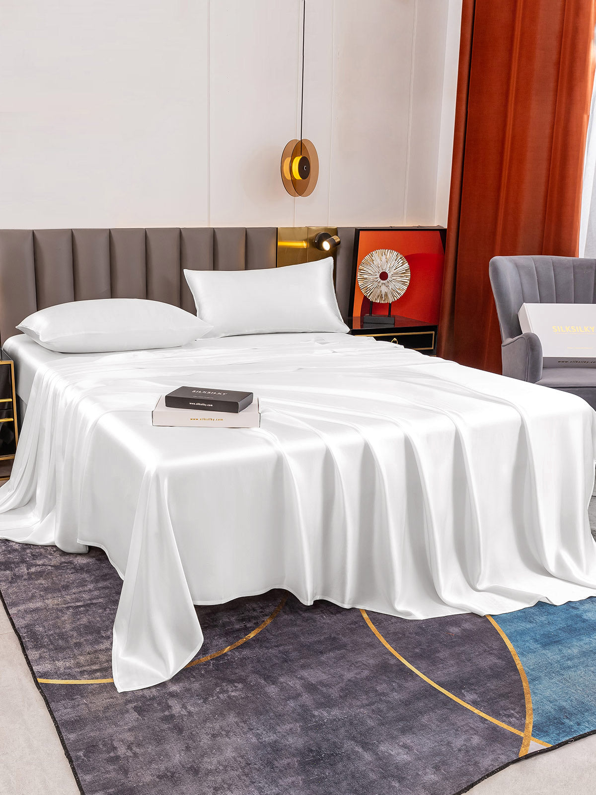 [Hvit] SilkSilky-NO 19Momme Bedding Set 005
