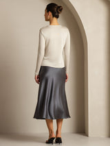 [Grå] SilkSilky-NO Long Sleeve Crew Neck T-skjorte for Kvinner 012