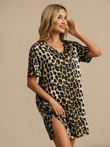 [Leopard] SilkSilky-NO Halv erme V Neck Nattkjole 003
