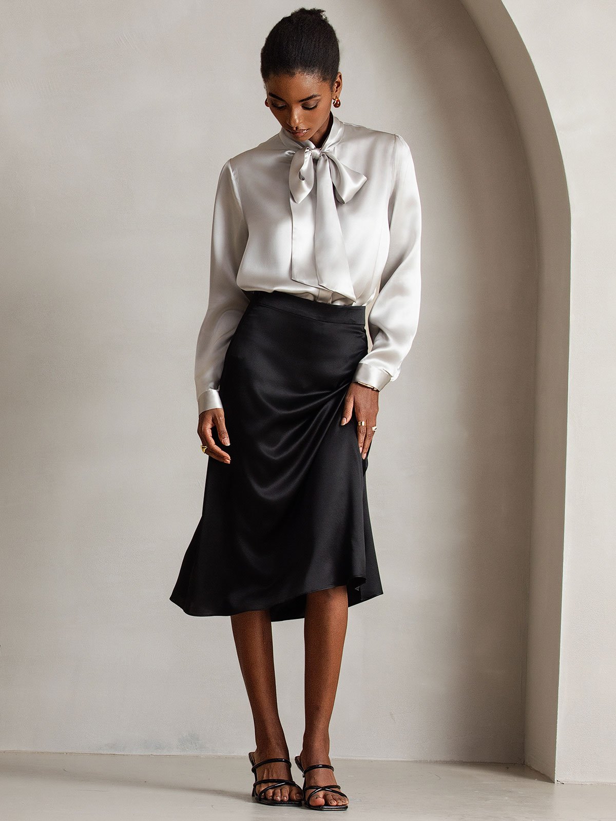 [Lysegrå] SilkSilky-NO 19Momme Silke Blouse 007