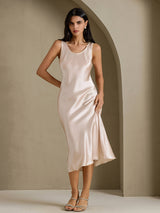 [Beige] SilkSilky-NO Sleeveless Kjole 003