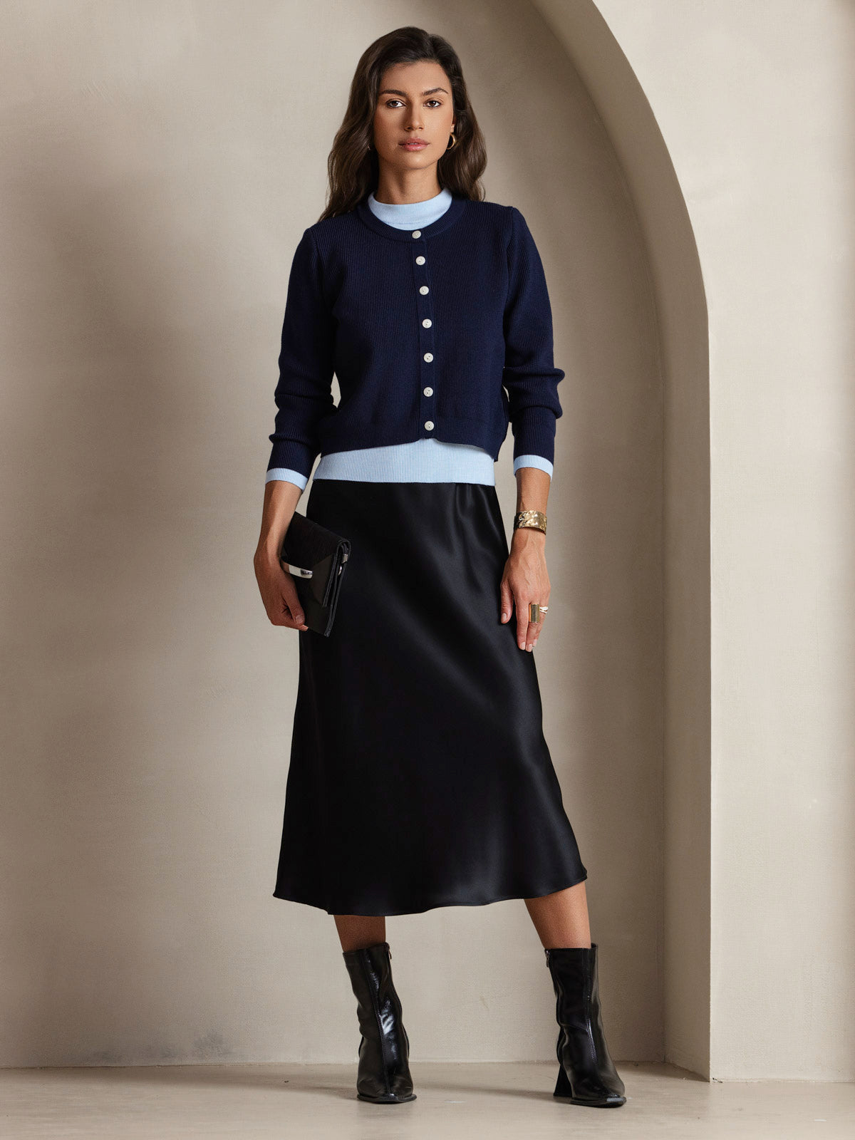 [Svart] SilkSilky-NO Spaghetti Stropp V Hals Kjole 007