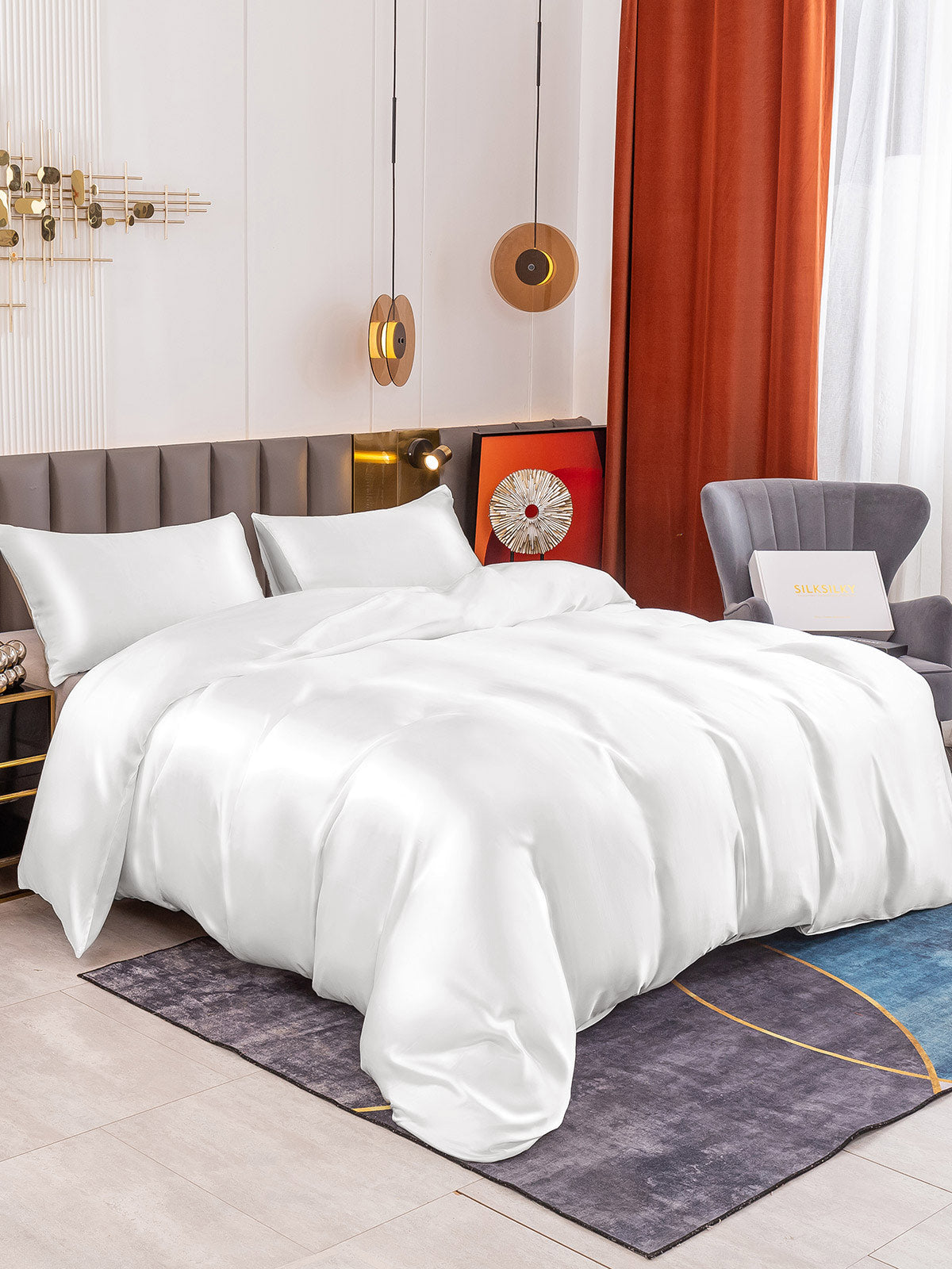 [Hvit] SilkSilky-NO 19Momme Bedding Set 001
