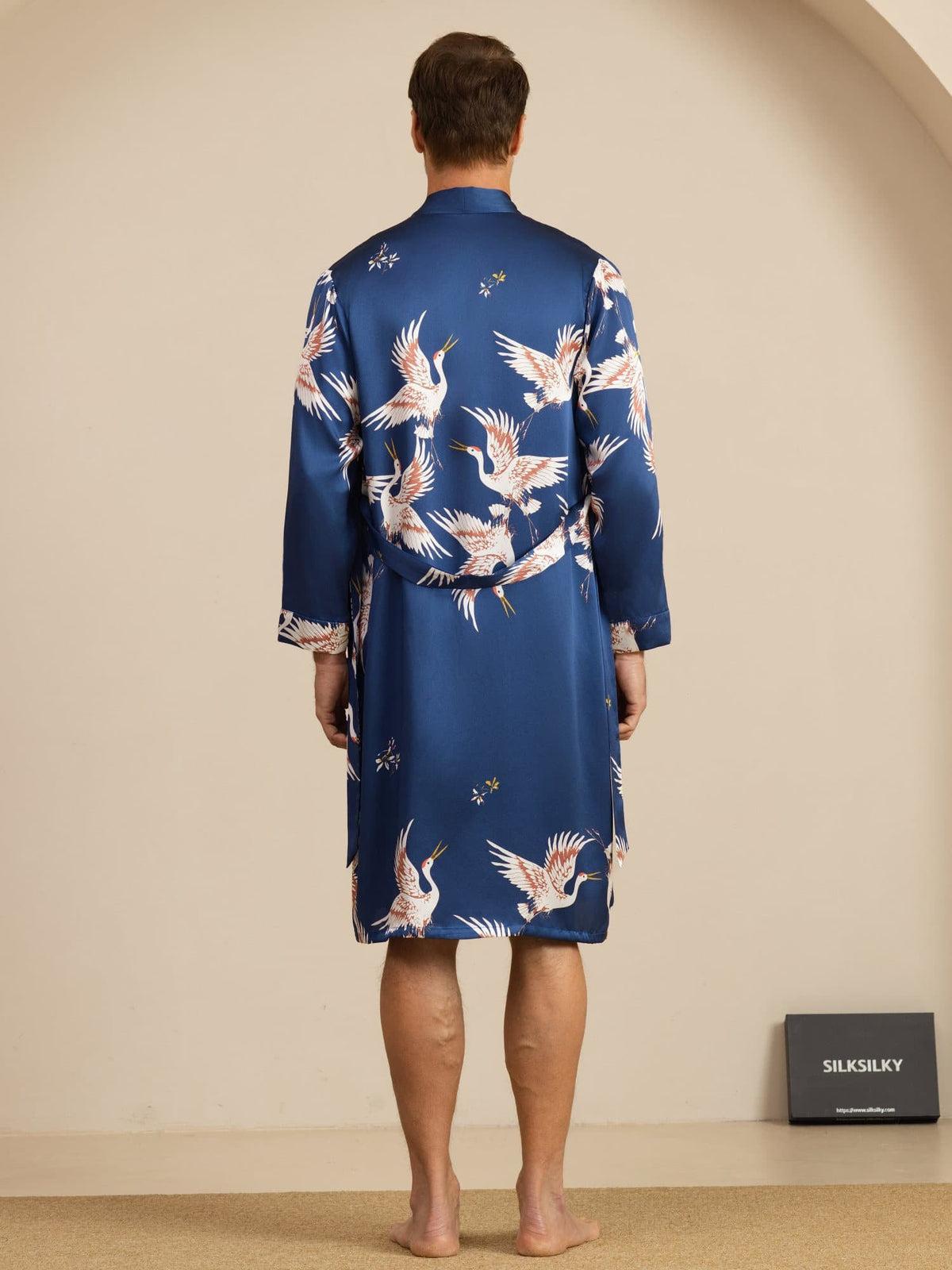 [Mørke blå] SilkSilky-NO 19Momme Long Sleeve Mens Pajamas 002
