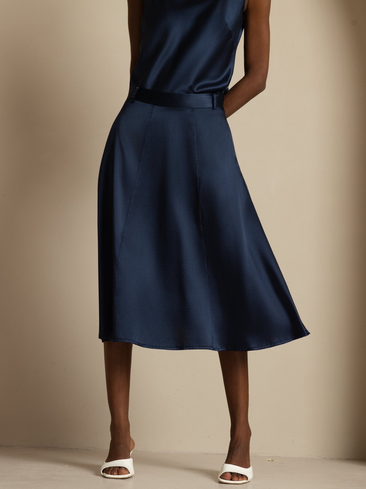 [Mørkeblå] SilkSilky-NO 19Momme Silke Skirt 003