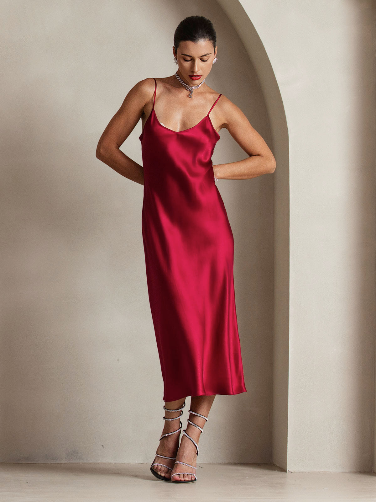 [Vin] SilkSilky-NO Pure Silk Sleeveless Round Neck Kjole 003