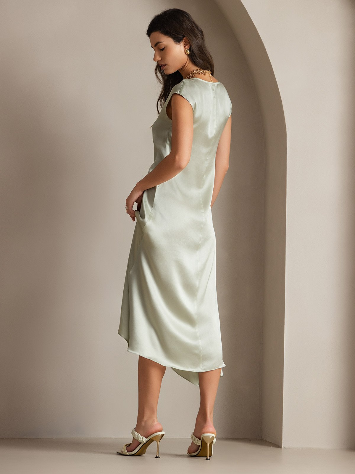[Lysegrønn] SilkSilky-NO 19Momme Silke Dress 002