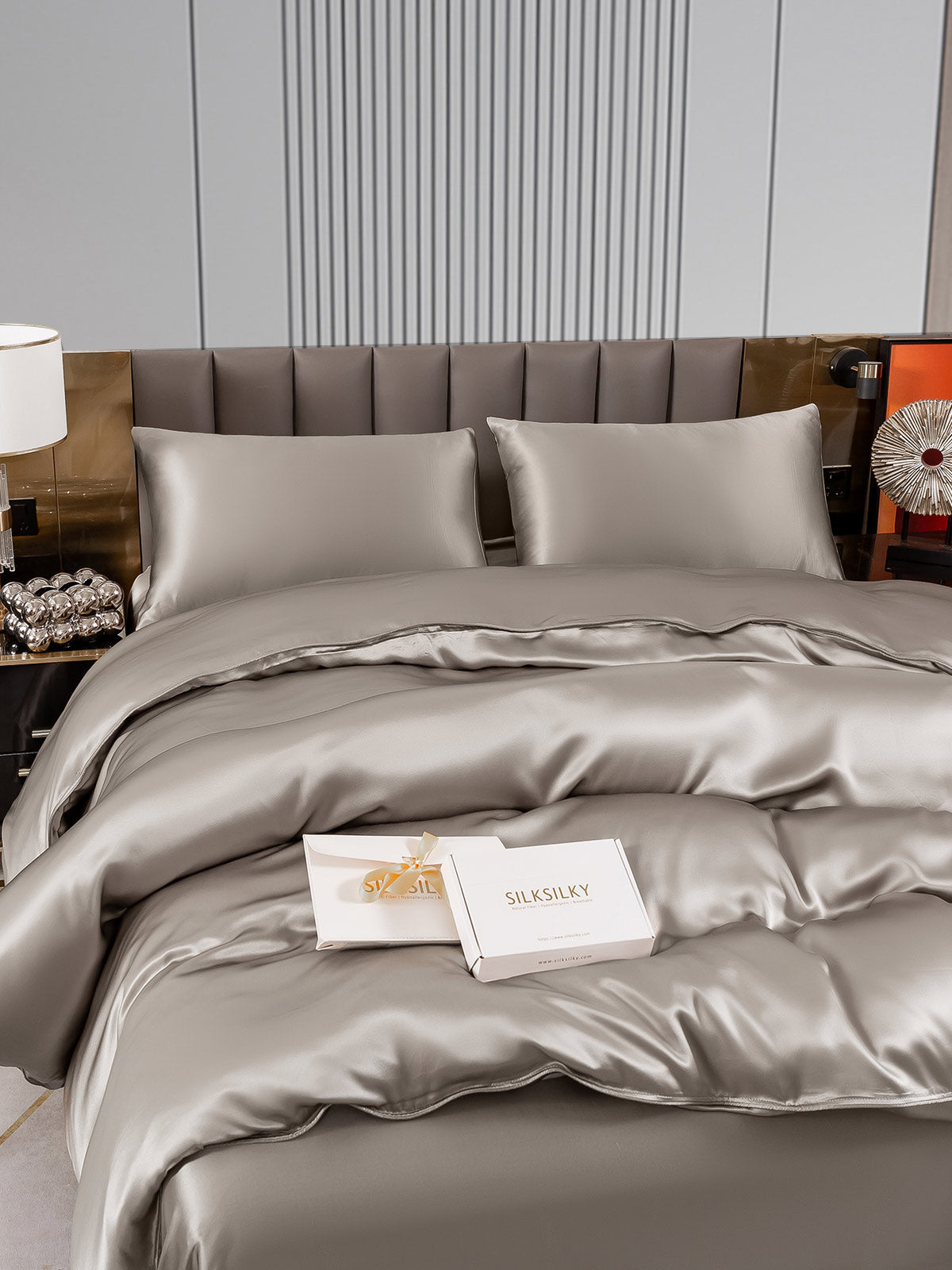 [Grå] SilkSilky-NO 22Momme Bedding Set 005