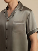 [Grågrønn] SilkSilky-NO Short Sleeve Lapel Collar Pyjamas for menn 006