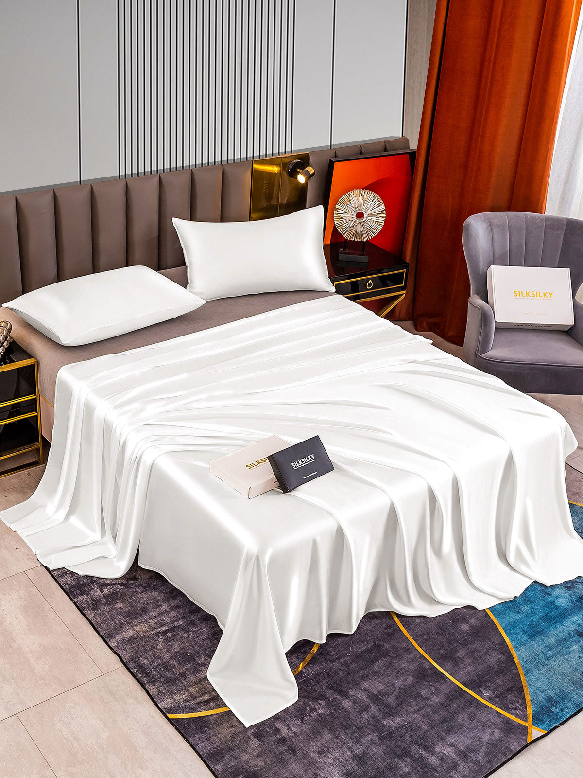 [Hvit] SilkSilky-NO 22Momme Bedding Set 002