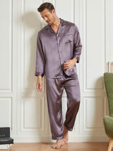 [Lilla Grå] SilkSilky-NO Long Sleeve Lapel Collar Pyjamas for menn 004
