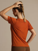 [Oransje] SilkSilky-NO Kort erm V Hals T-skjorte for Kvinner 002