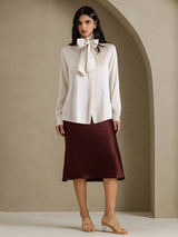 [Lysegrå] SilkSilky-NO Long Sleeve Tie Neck Damebluser 006