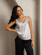 [Sølv] SilkSilky-NO Sleeveless V Neck Camisole Topp 006